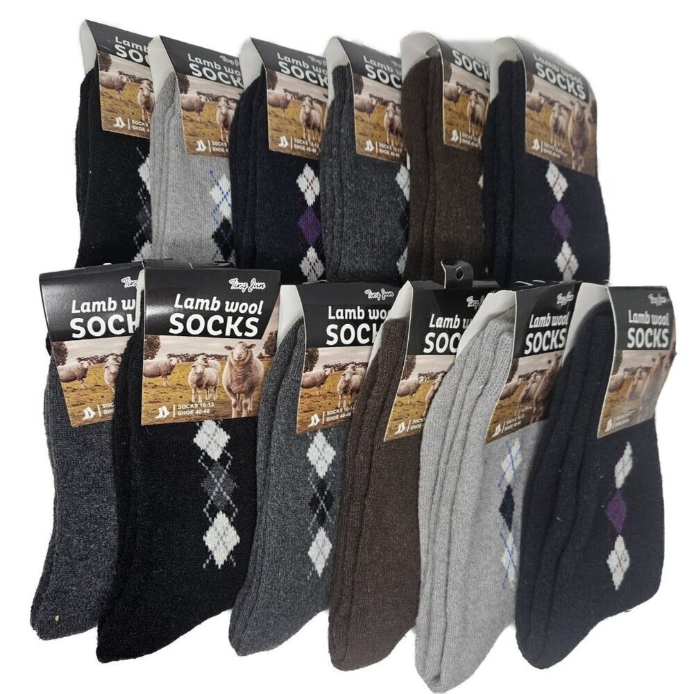 Men Winter Socks Lamb Wool Warm Heavy Duty Crew, Size 10-13 Holiday 12-Pack